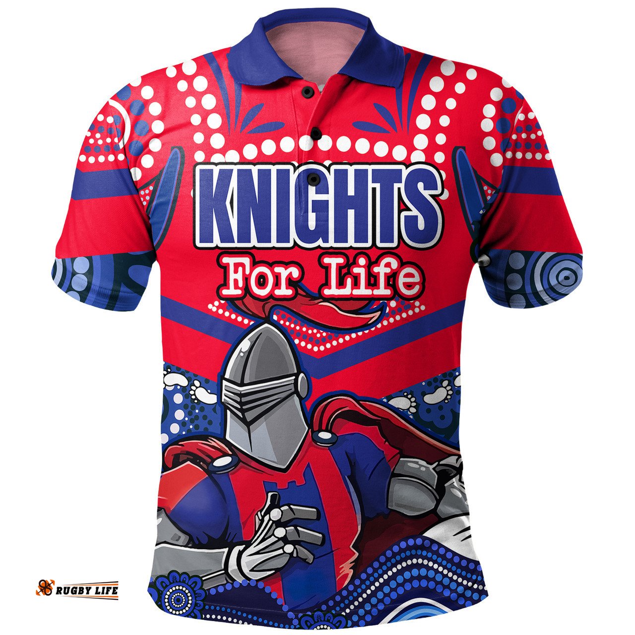 Amazing Aussie Newcastle Knights Custom Knights For Life With Aboriginal Style Polo Shirt