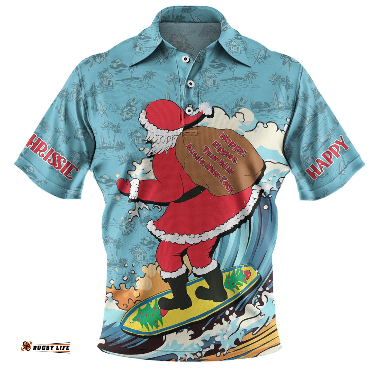 Amazing Aussie Australia Surfing Christmas Santa Happy Chrissie Tropical Pattern Polo Shirt