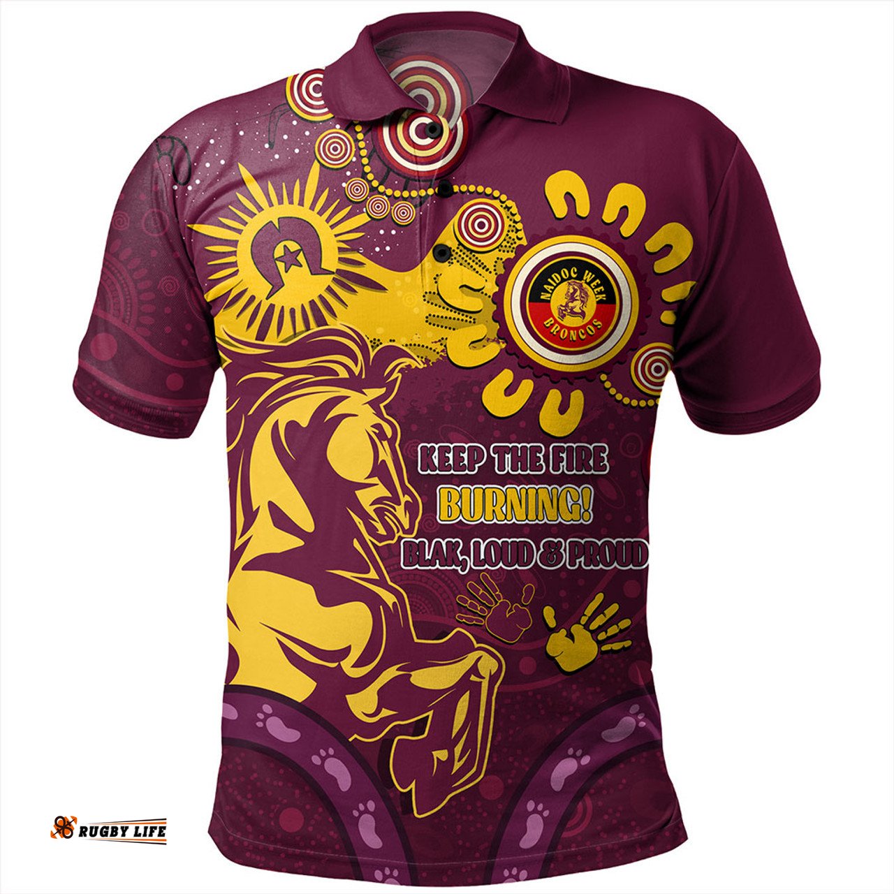Amazing Aussie Brisbane Broncos Aboriginal Indigenous Naidoc Week Dreamtime Dot Painting With Flag Polo Shirt