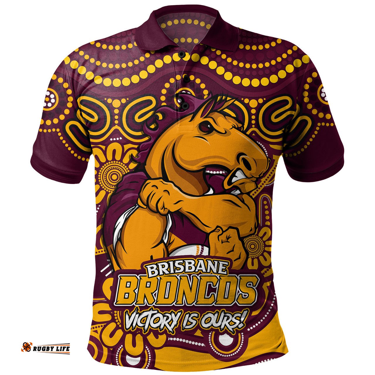 Amazing Aussie Brisbane Broncos Aboriginal Inspired Tough Fan Rugby For Life Polo Shirt