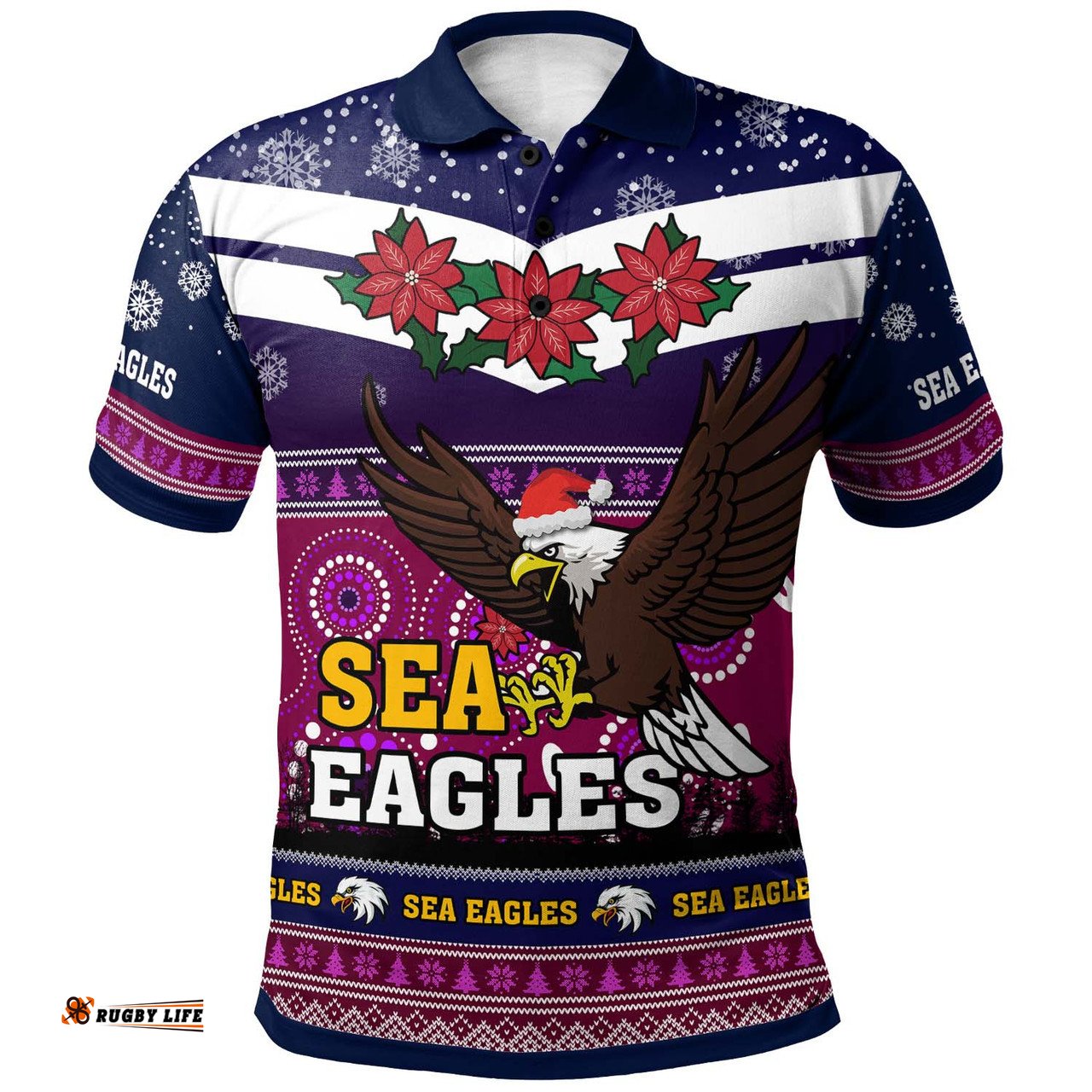 Amazing Aussie Australia Sea Eagles Christmas Custom Australia Sea Eagles Ugly Christmas And Aboriginal Inspired Patterns Polo Shirt