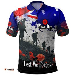 Amazing Aussie Australia Custom Anzac Day Soldiers With Australia Flag Grunge Style Polo Shirt