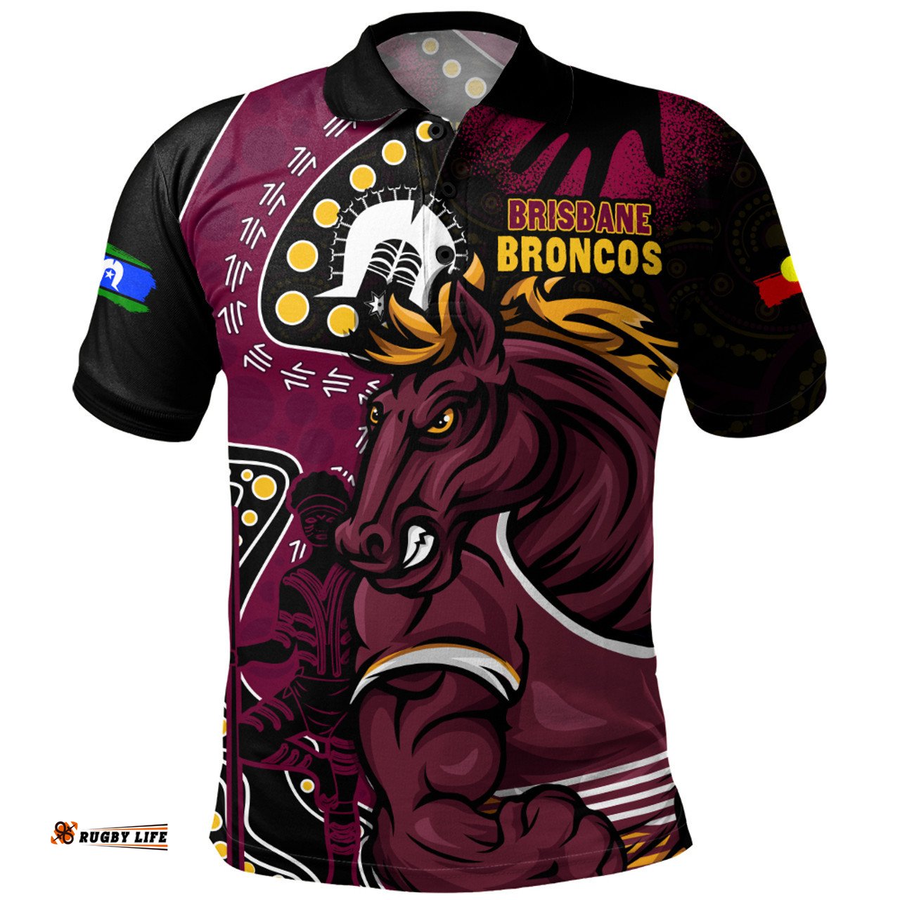 Amazing Aussie Brisbane Broncos NAIDOC Indigenous Warrior Spirit Polo Shirt