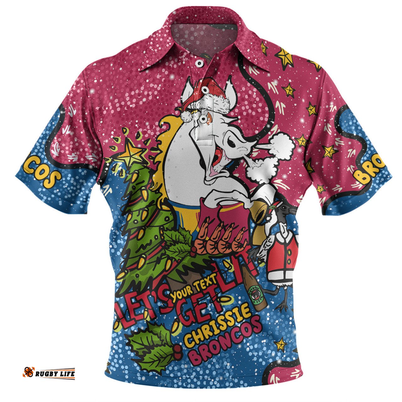 Amazing Aussie Brisbane Broncos Christmas Custom Let's Get Lit Chrisse Pressie Polo Shirt