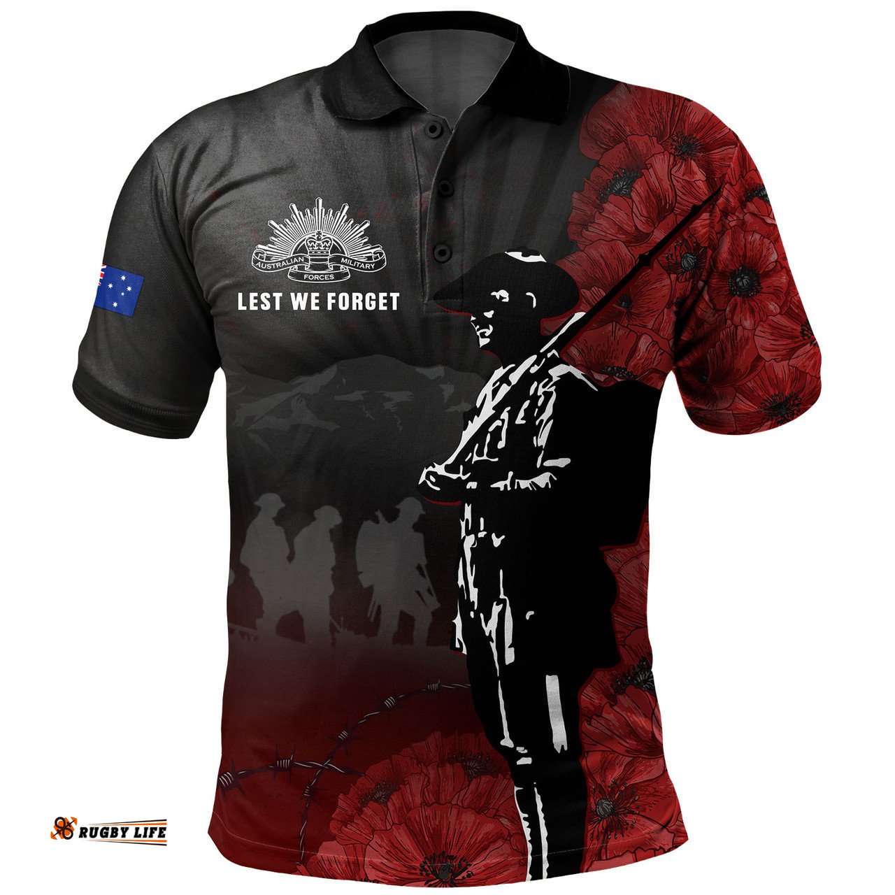 Amazing Aussie Australia Anzac Day Lest We Forget Soldier Stencil Art Polo Shirt