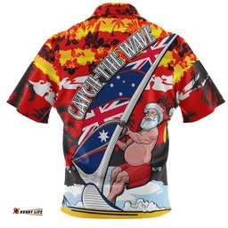 Amazing Aussie Australia Surfing Christmas Tropical Santa Catch The Wave Polo Shirt