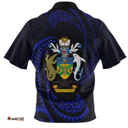 Amazing Aussie Australia South Sea Islanders Solomon Islands Blue Tribal Wave Pattern Polo Shirt