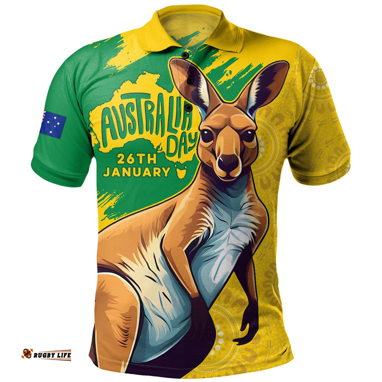 Amazing Aussie Australia Australia Day Kangaroo Art With Aboriginal Pattern Inspired Polo Shirt