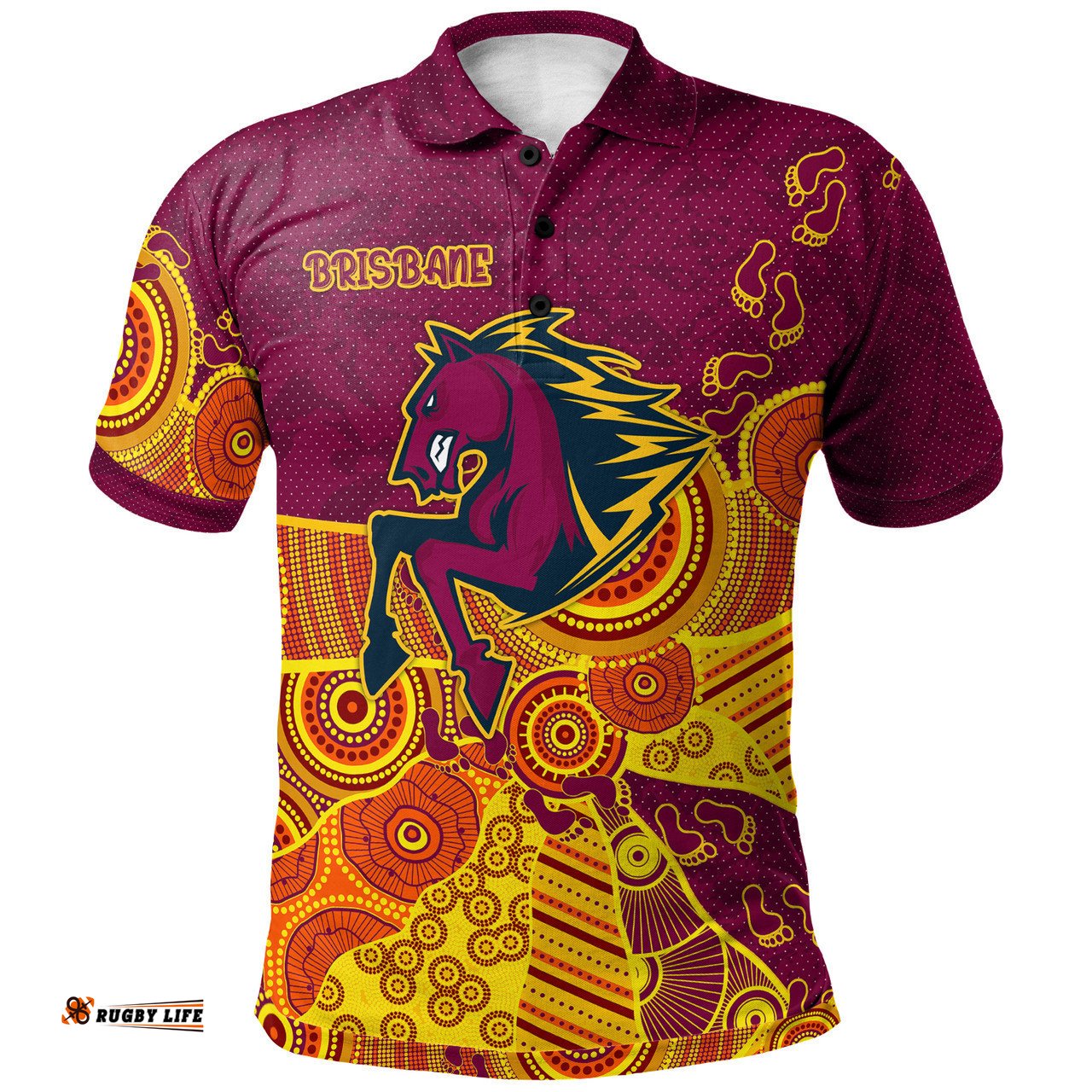 Amazing Aussie Brisbane Broncos Custom Indigenous Broncos Footprints Polo Shirt
