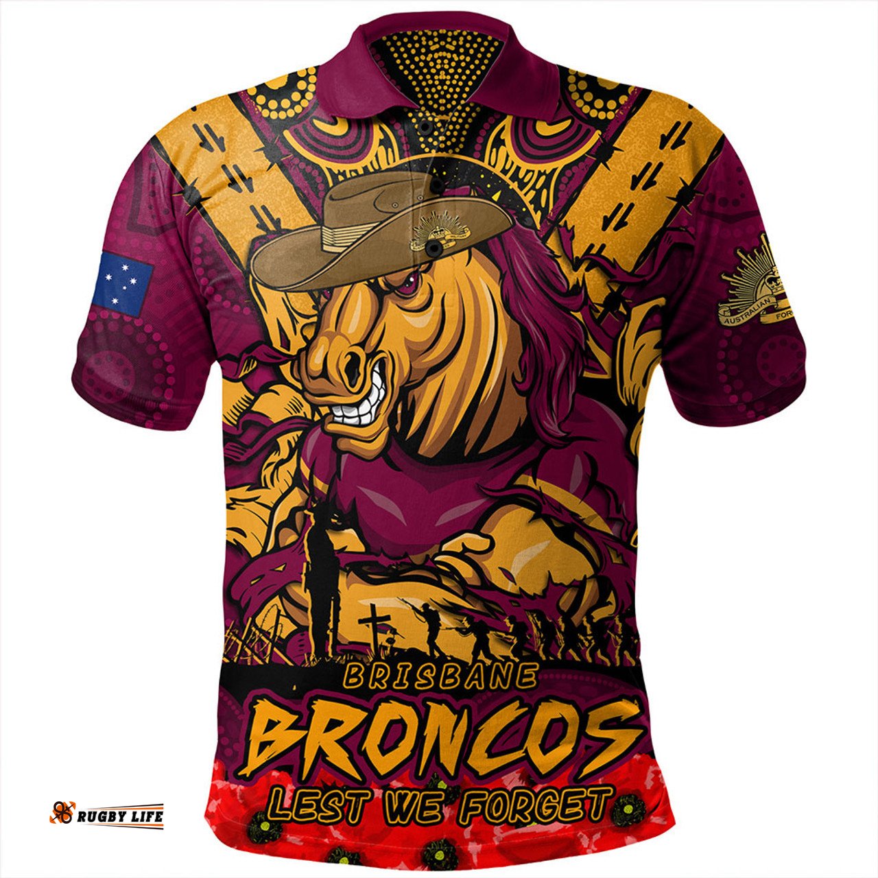 Amazing Aussie Brisbane Broncos Ripped Legacy Of The Game The ANZAC Spirit Lives On Polo Shirt
