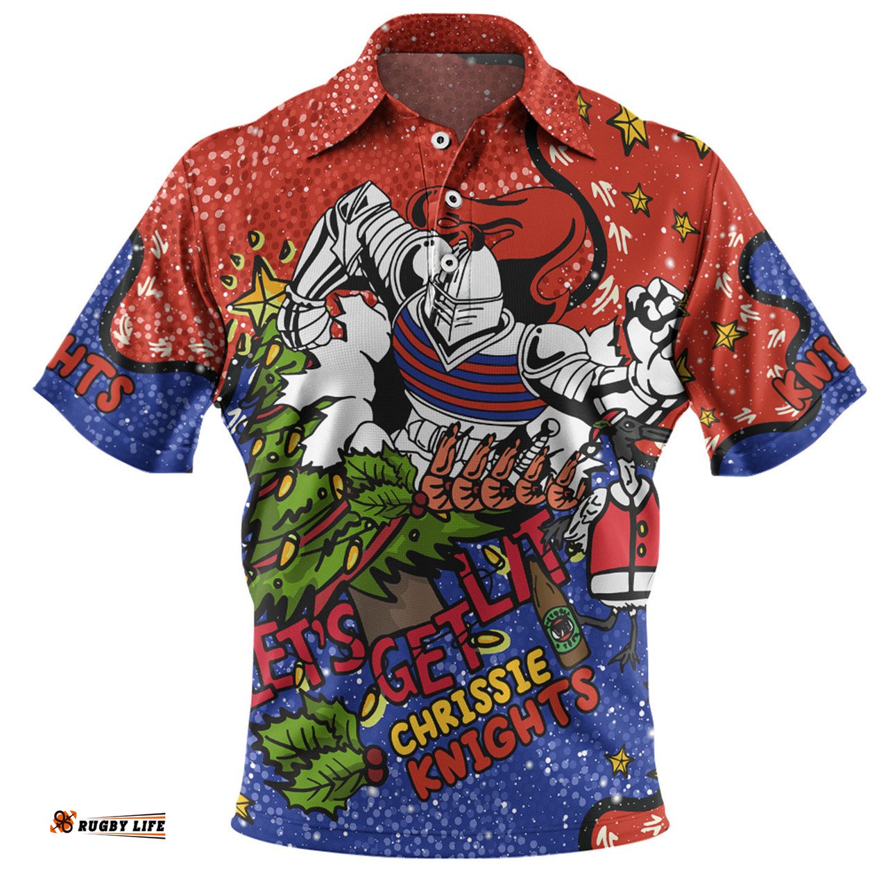 Amazing Aussie Newcastle Knights Christmas Custom Let's Get Lit Chrisse Pressie Polo Shirt