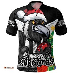 Amazing Aussie Collingwood Santa Scoring Touchdown On Christmas Game Day Polo Shirt