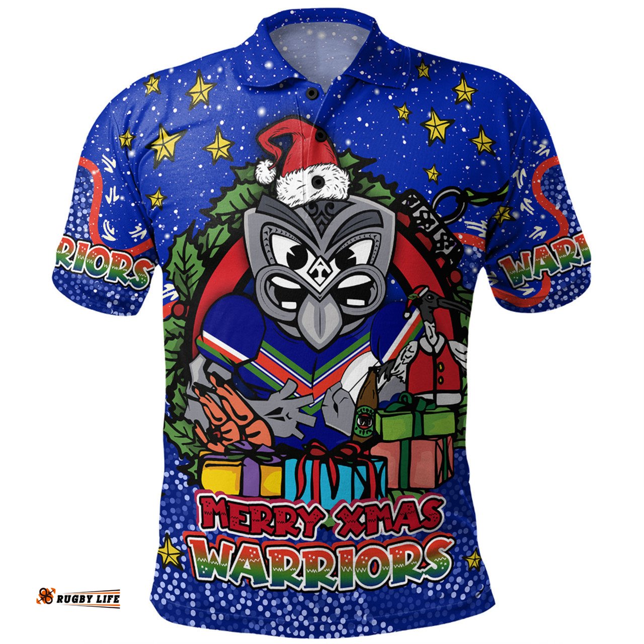 Amazing Aussie New Zealand Warriors Christmas Custom Merry Christmas Our Beloved Team With Aboriginal Dot Art Pattern Polo Shirt