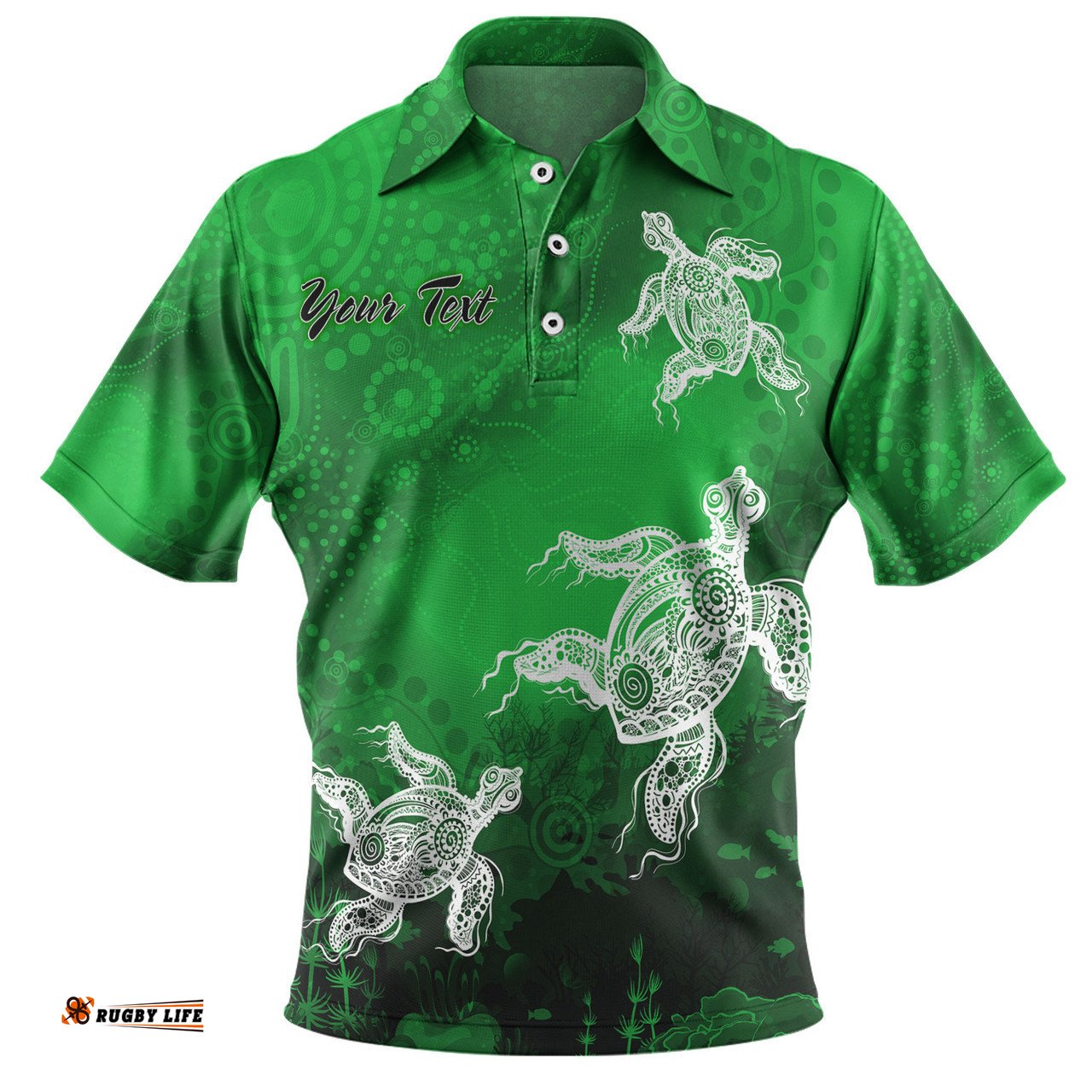 Amazing Aussie [Custom] Australia Aboriginal Inspired Indigenous Turtle Ocean Dot Painting Art Green Polo Shirt