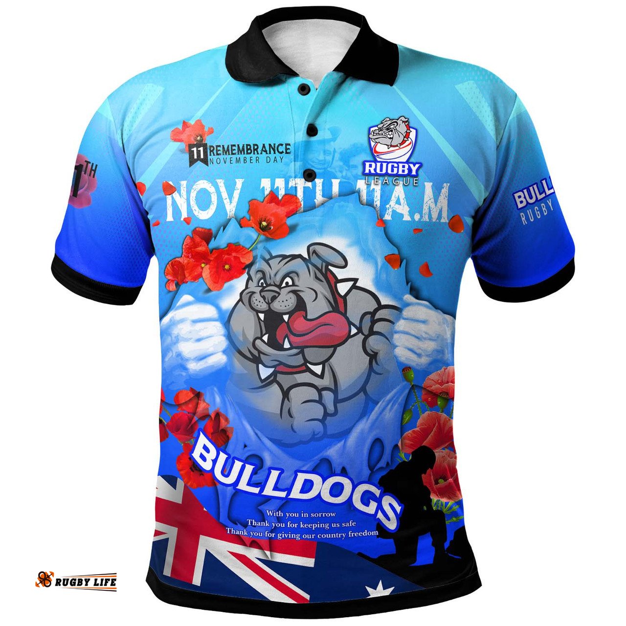 Amazing Aussie Canterbury Bankstown Bulldogs Custom Canterbury Bankstown Bulldogs Remembrance Day Lest We Forget Poppies Polo Shirt
