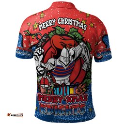 Amazing Aussie Newcastle Knights Christmas Custom Merry Christmas Our Beloved Team With Aboriginal Dot Art Pattern Polo Shirt