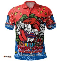 Amazing Aussie Newcastle Knights Christmas Custom Merry Christmas Our Beloved Team With Aboriginal Dot Art Pattern Polo Shirt