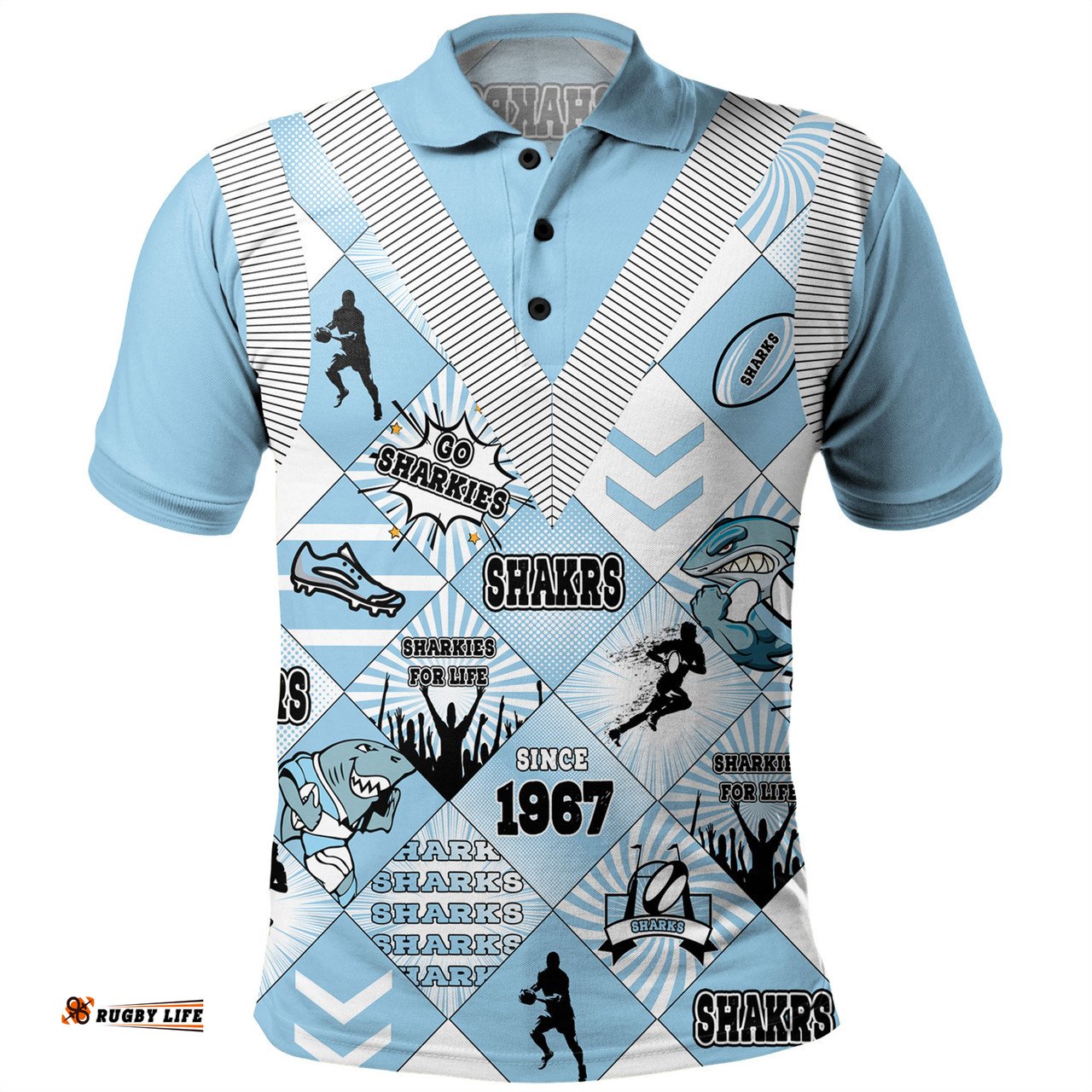 Amazing Aussie Cronulla Sutherland Sharks Argyle Patterns Style Tough Fan Rugby For Life Polo Shirt
