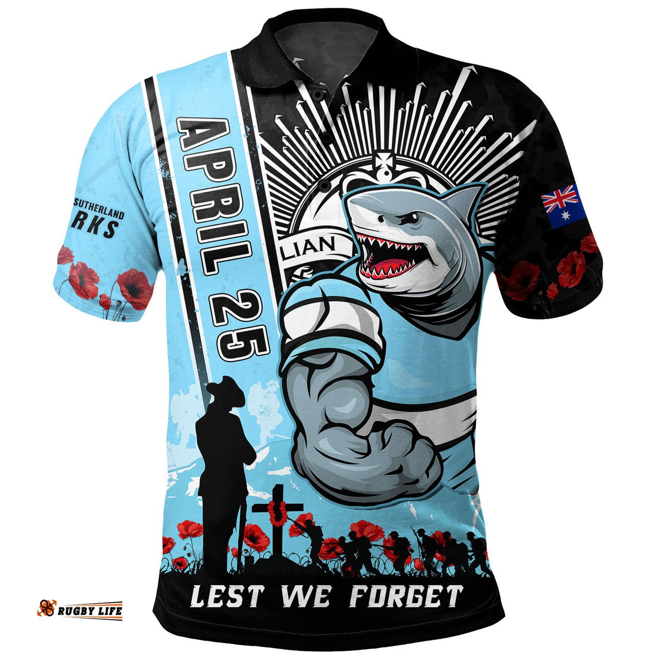 Amazing Aussie Cronulla Sutherland Sharks Anzac Day Lest We Forget Strong Fighting Spirit Polo Shirt