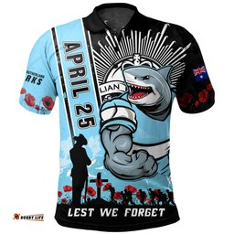Amazing Aussie Cronulla Sutherland Sharks Anzac Day Lest We Forget Strong Fighting Spirit Polo Shirt