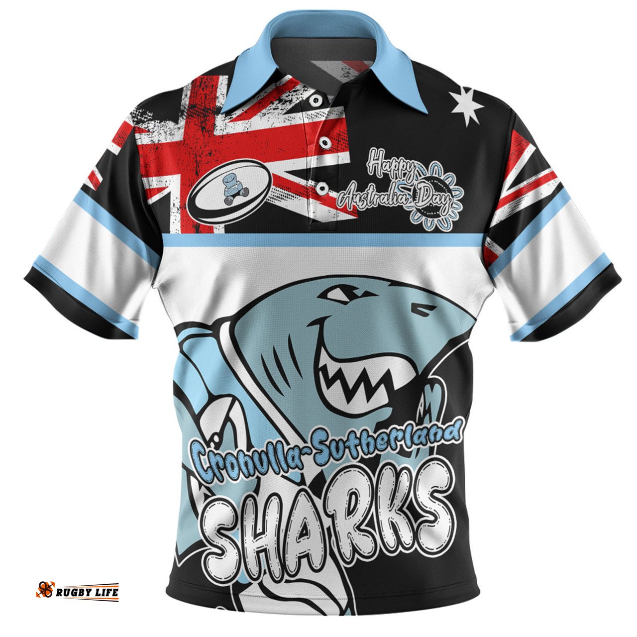 Amazing Aussie Cronulla Sutherland Sharks Happy Australia Day We Are One And Free V2 Polo Shirt