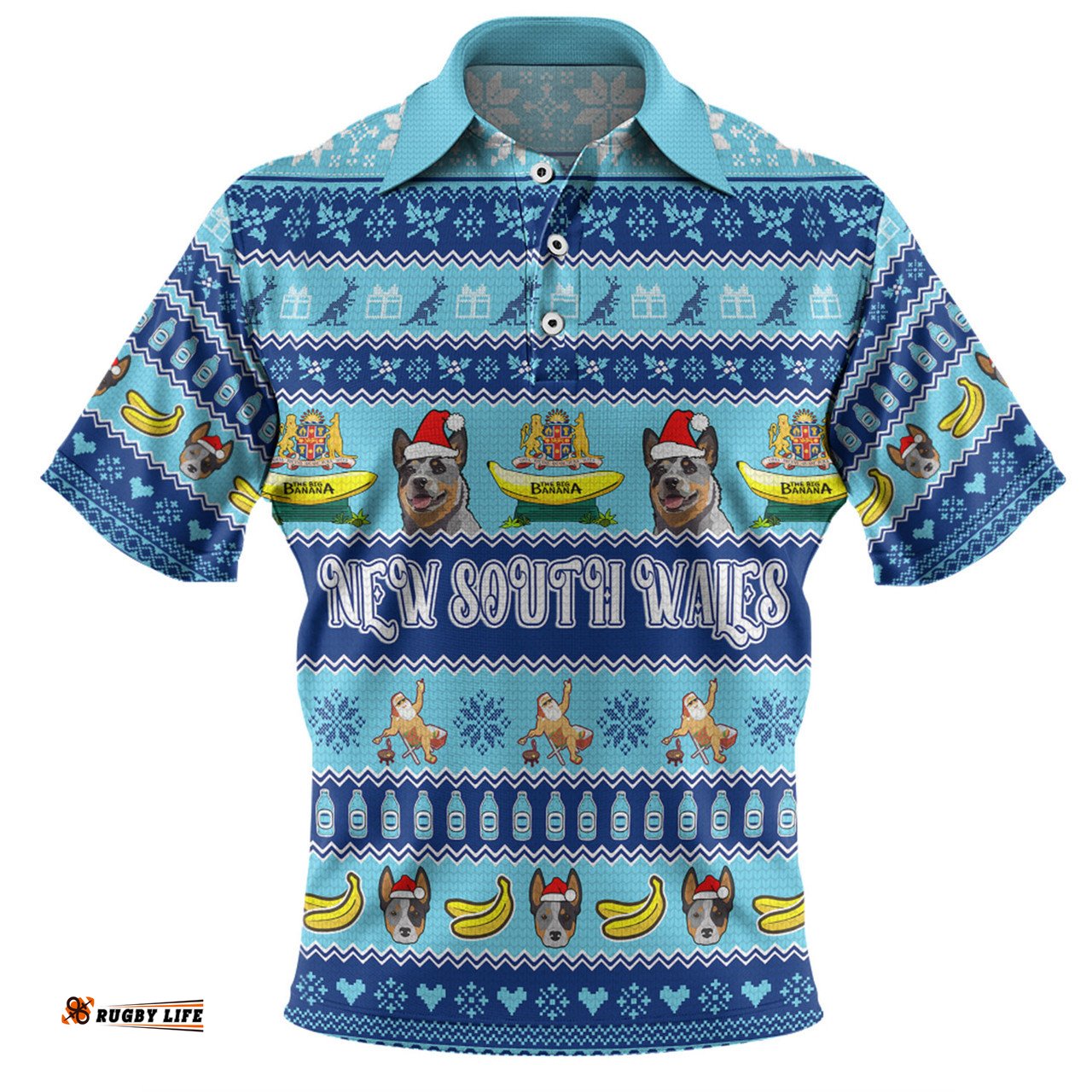 Amazing Aussie New South Wales Big Things Christmas Custom The Big Banana And Blue Heeler Polo Shirt