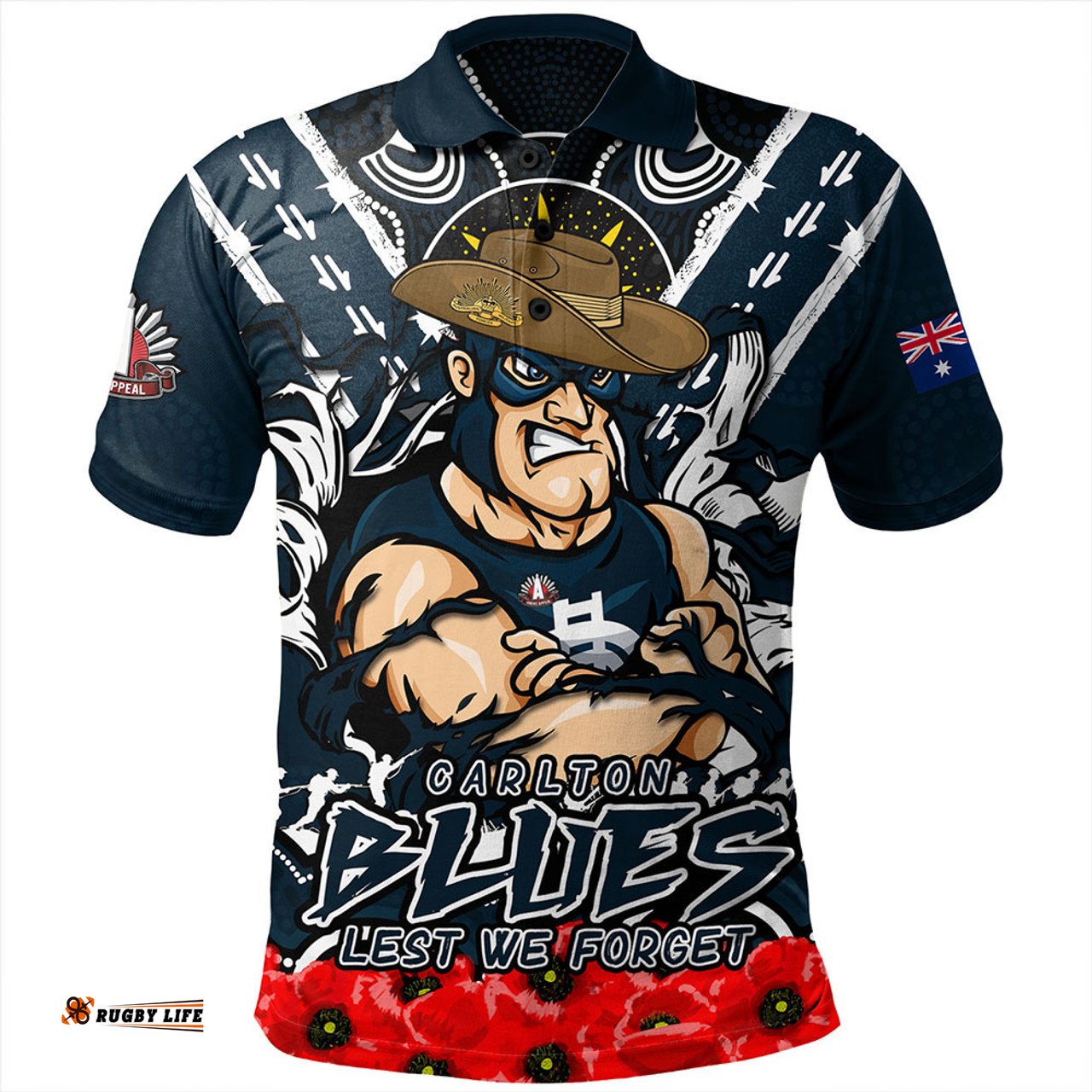 Amazing Aussie Carlton Ripped Legacy Of The Game The ANZAC Spirit Lives On Polo Shirt