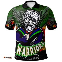 Amazing Aussie New Zealand Warriors Custom Warrios Maori Mask Player Maori Style Ethnic Ornament Pattern Player And Number Polo Shirt