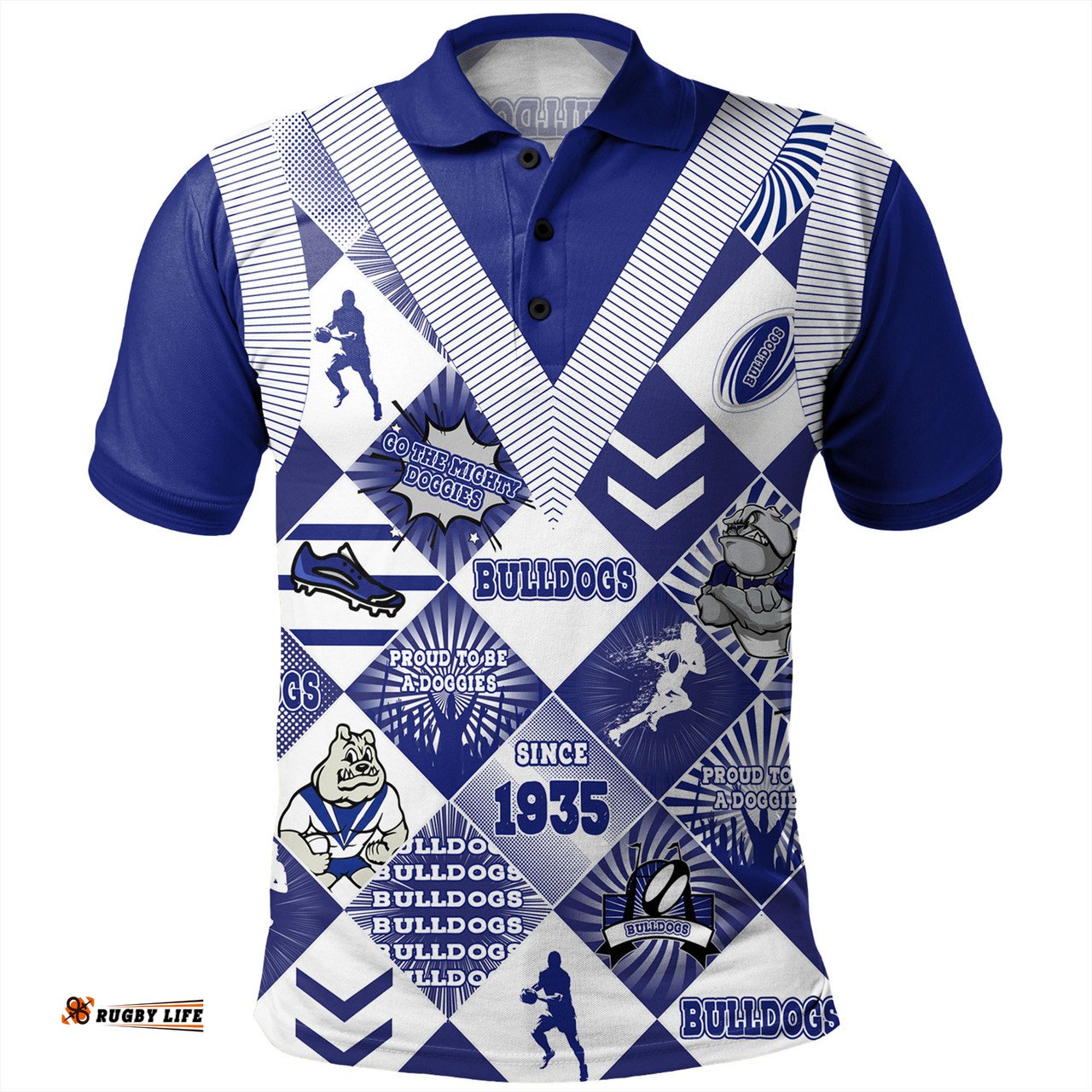 Amazing Aussie Canterbury Bankstown Bulldogs Argyle Patterns Style Tough Fan Rugby For Life Polo Shirt