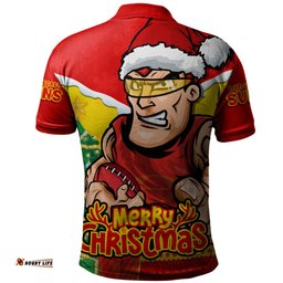 Amazing Aussie Gold Coast SUNS Santa Scoring Touchdown On Christmas Game Day Polo Shirt
