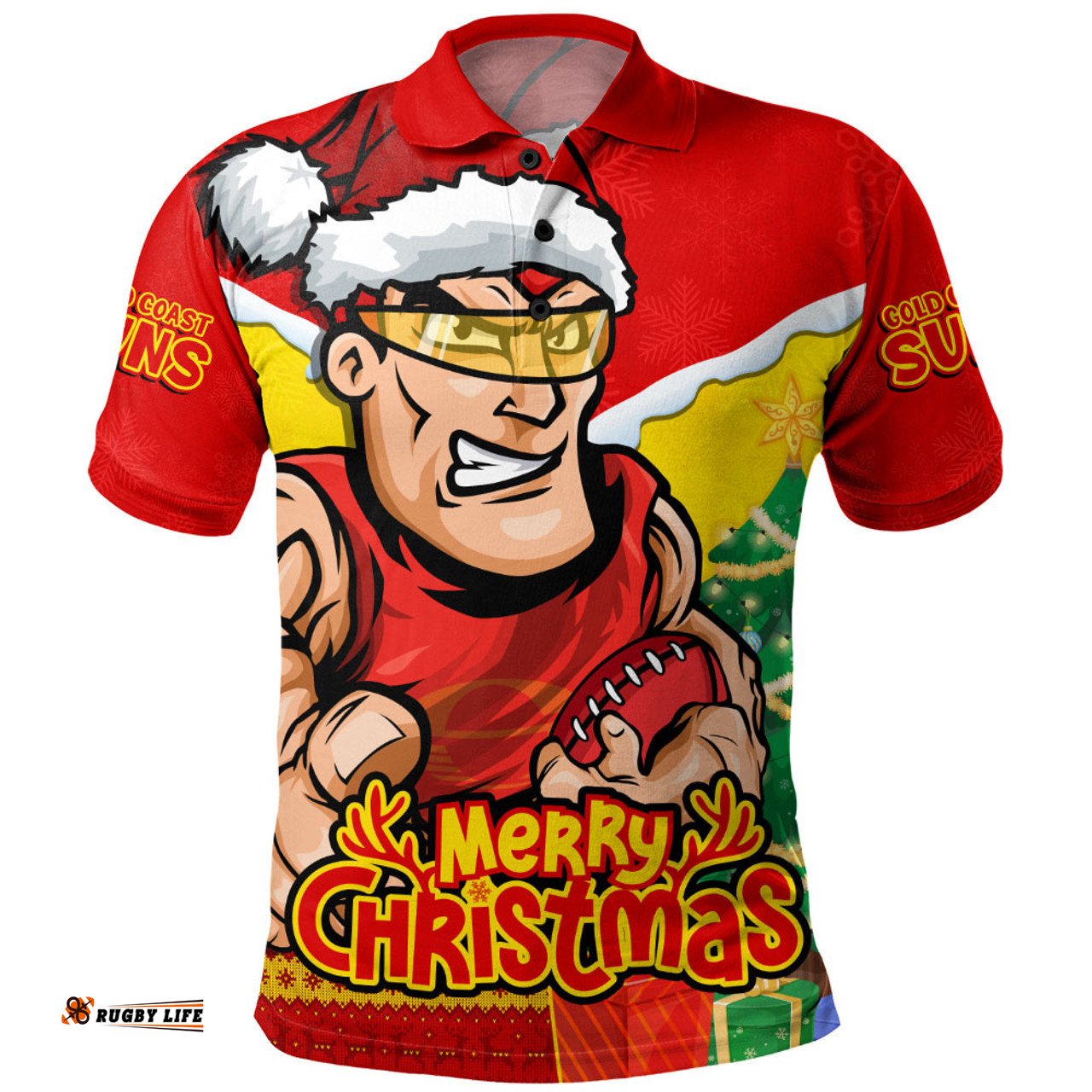 Amazing Aussie Gold Coast SUNS Santa Scoring Touchdown On Christmas Game Day Polo Shirt