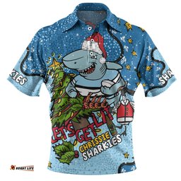 Amazing Aussie Cronulla Sutherland Sharks Christmas Custom Let's Get Lit Chrisse Pressie Polo Shirt