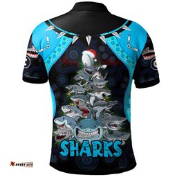 Amazing Aussie Cronulla Sutherland Sharks Christmas Custom Cronulla Sutherland Sharks Aboriginal Inspired Xmas Team 15 Players Polo Shirt