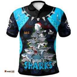 Amazing Aussie Cronulla Sutherland Sharks Christmas Custom Cronulla Sutherland Sharks Aboriginal Inspired Xmas Team 15 Players Polo Shirt