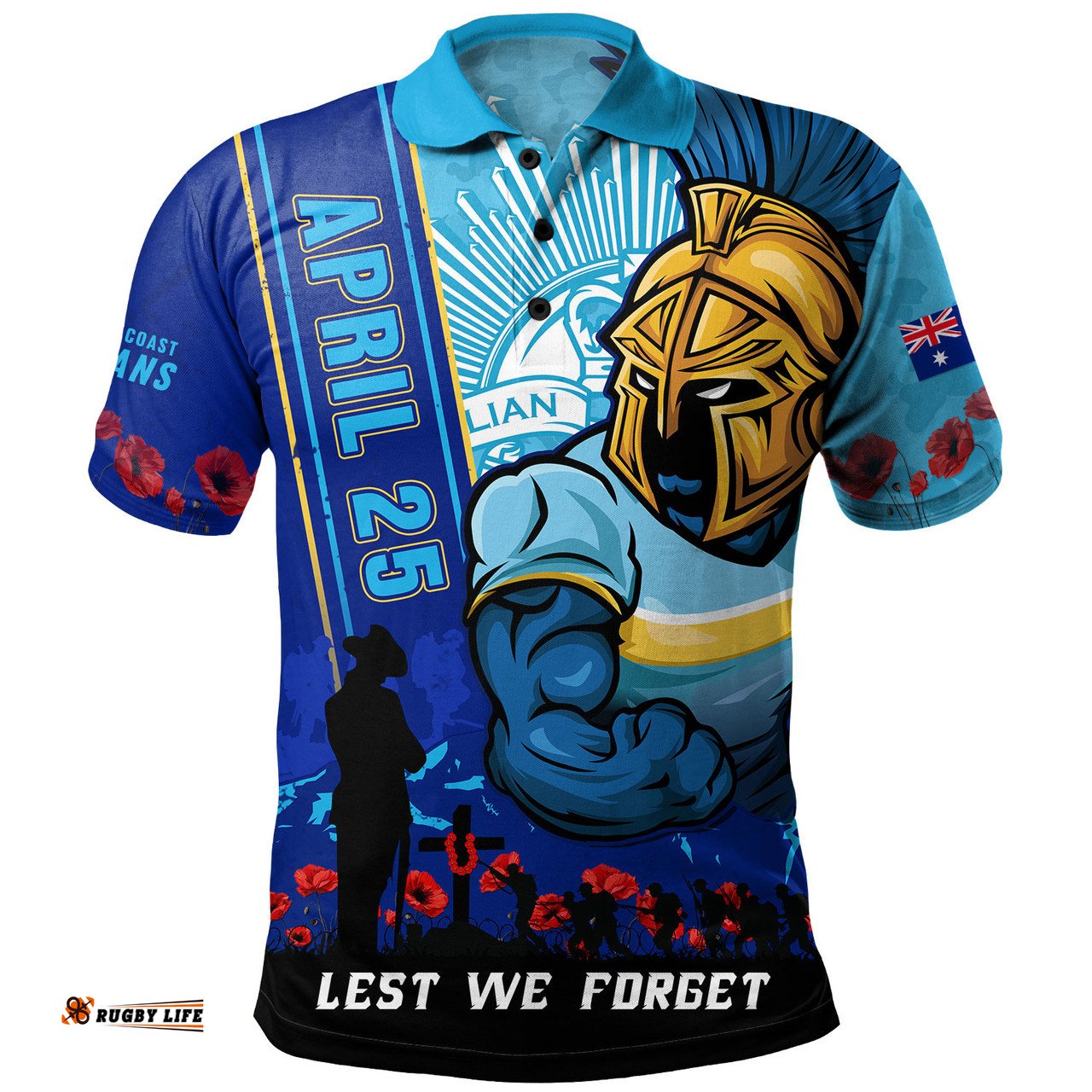 Amazing Aussie Gold Coast Titans Anzac Day Lest We Forget Strong Fighting Spirit Polo Shirt