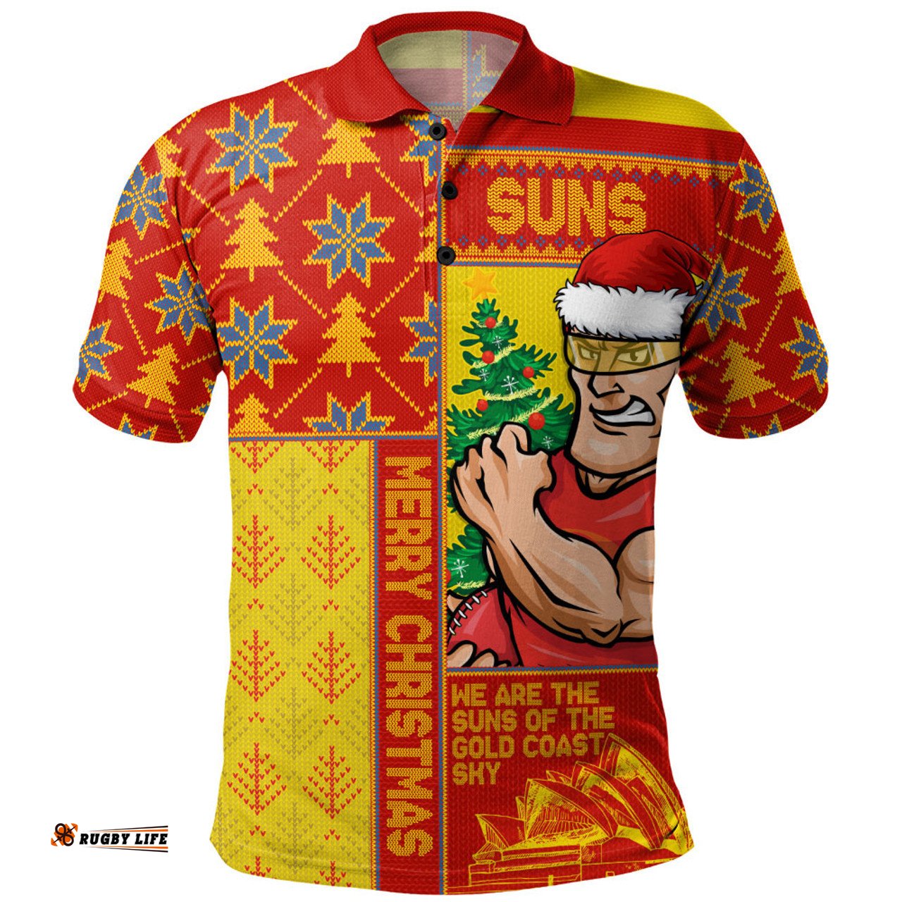 Amazing Aussie Gold Coast SUNS Merry Christmas Knit Style Festive Spirit Polo Shirt