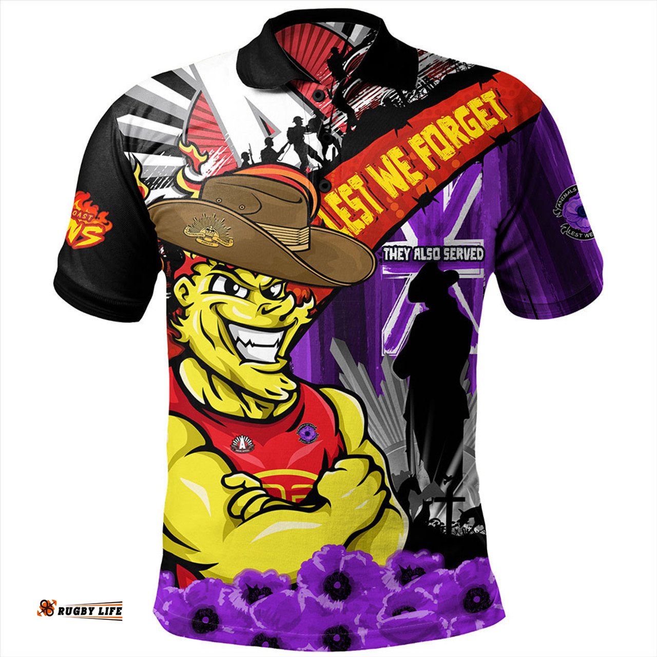 Amazing Aussie Gold Coast SUNS ANZAC Day Honor Purple Valor And Spirit Polo Shirt