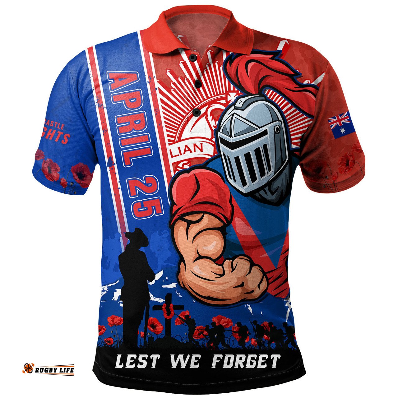 Amazing Aussie Newcastle Knights Anzac Day Lest We Forget Strong Fighting Spirit Polo Shirt