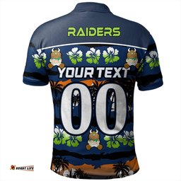 Amazing Aussie Canberra Raiders Tropical Hibiscus and Coconut Trees Polo Shirt