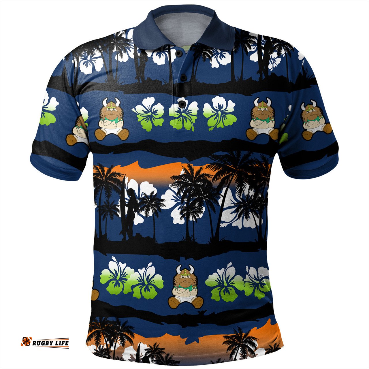 Amazing Aussie Canberra Raiders Tropical Hibiscus and Coconut Trees Polo Shirt