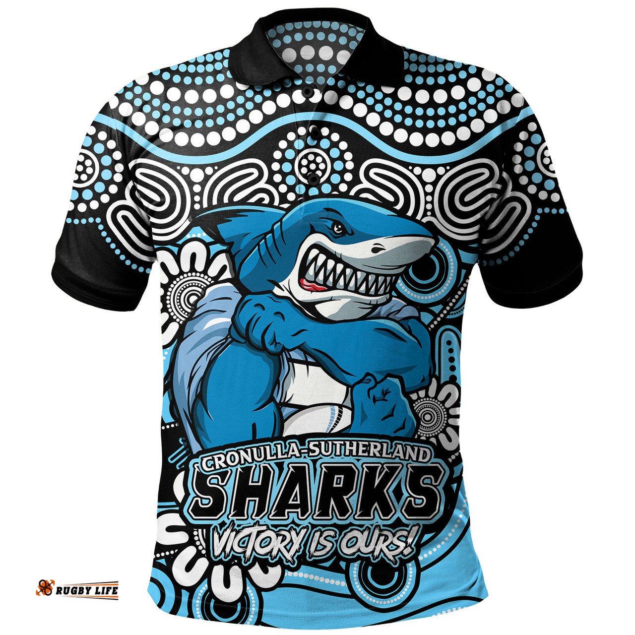 Amazing Aussie Cronulla Sutherland Sharks Aboriginal Inspired Tough Fan Rugby For Life Polo Shirt