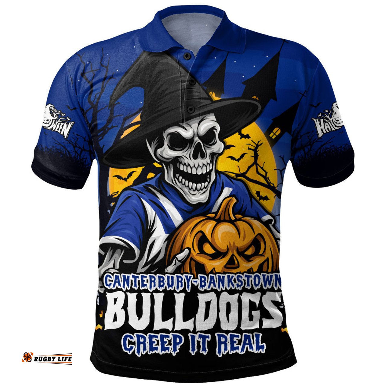 Amazing Aussie Canterbury Bankstown Bulldogs Dark Moon Rugby Halloween Battle Edition Polo Shirt