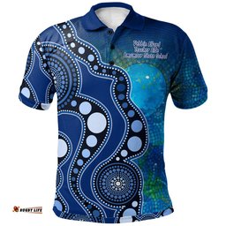 Amazing Aussie (Debbie Alford) Polo Australia Indigenous Flag Circle Dot Painting Art (Blue) Polo Shirt