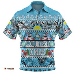 Amazing Aussie Cronulla Sutherland Sharks Christmas Aboriginal Custom Indigenous Knitted Ugly Xmas Style Polo Shirt