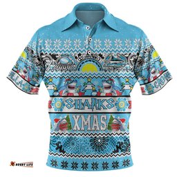 Amazing Aussie Cronulla Sutherland Sharks Christmas Aboriginal Custom Indigenous Knitted Ugly Xmas Style Polo Shirt