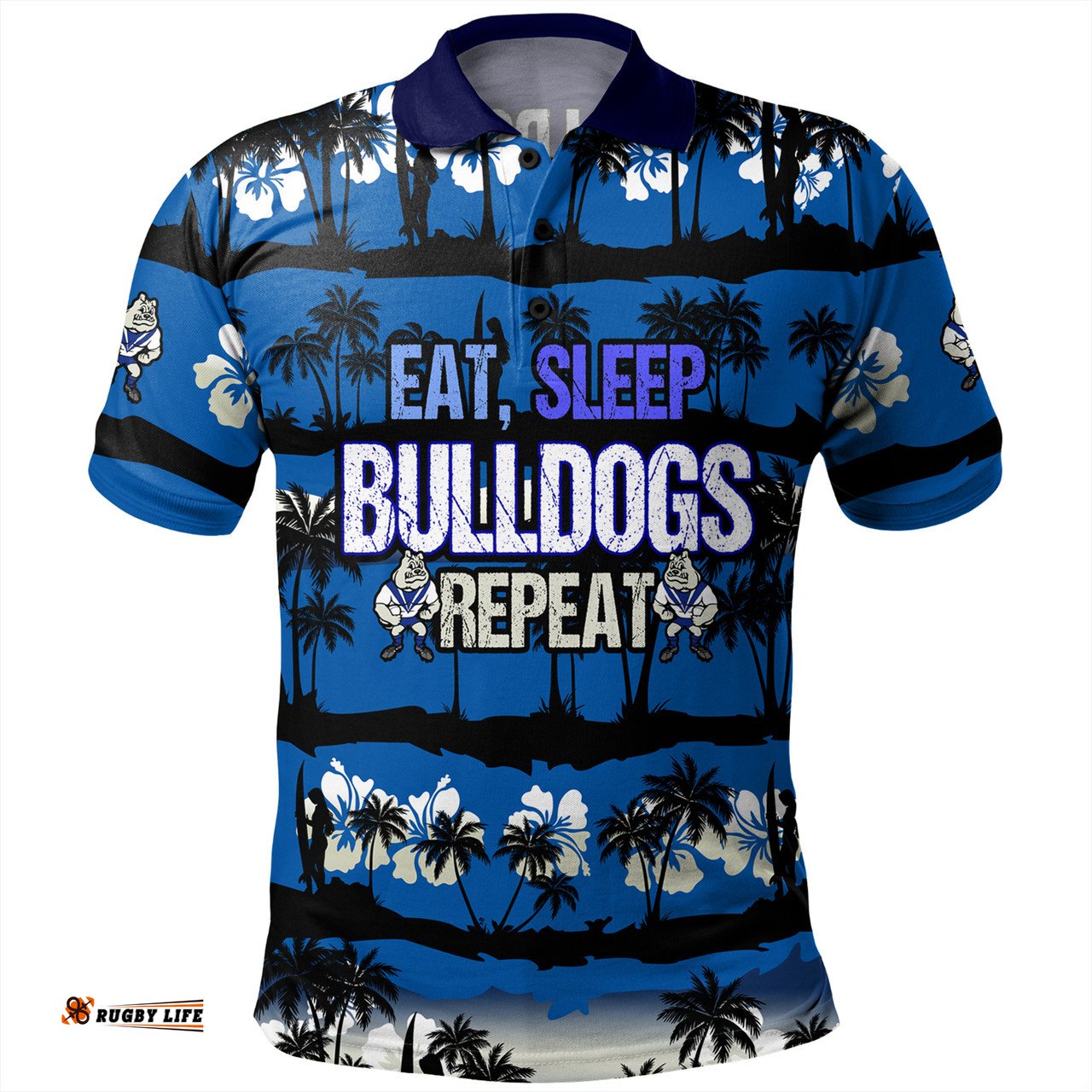 Amazing Aussie Canterbury Bankstown Bulldogs Eat Sleep Repeat With Tropical Patterns Polo Shirt