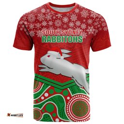 custom rabbitohs rugby christmas t shirt merry xmas 2023 mix aboriginal art