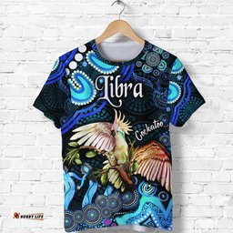 australian astrology t shirt libra cockatoo glider zodiac aboriginal vibes blue