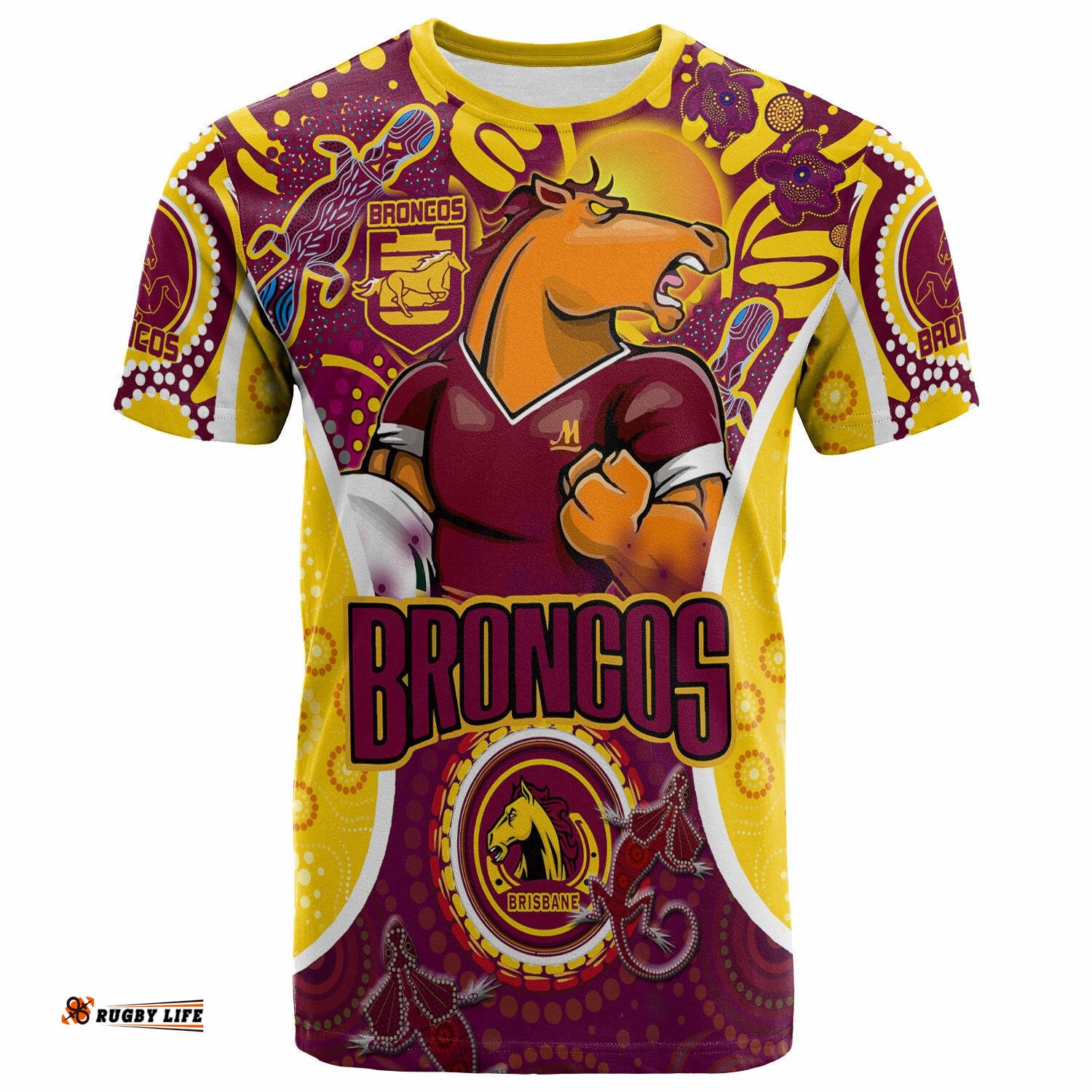 brisbane broncos rugby t shirt custom broncos mascot with aboriginal art personalised player and number t shirt