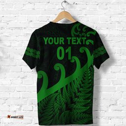 custom personalised new zealand rugby maori t shirt silver fern koru vibes green